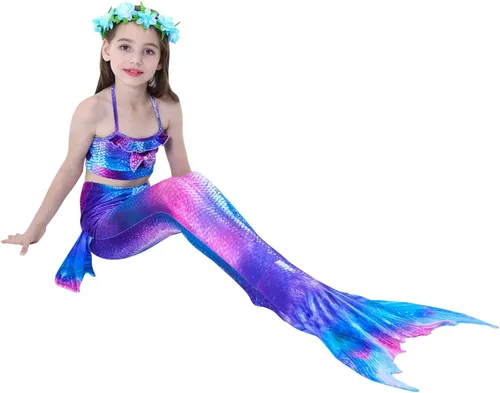 Vista 5 de Kakawayi traje de baño de 3 piezas diseño de cola de sirena para niñas
