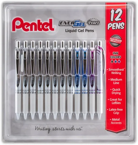 Vista 3 de Pentel EnerGel bolígrafo retráctil de gel líquido perlados, 0.7mm tinta negro/azul/violeta, paquete de 12 unidades (BL77W12C), Negro/Azul