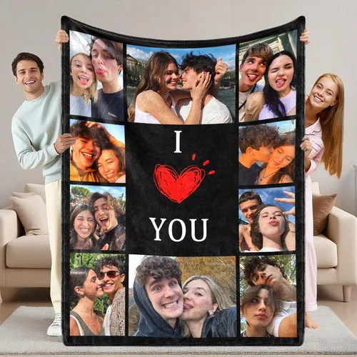Vista 23 de ShineSand envía al día siguiente, cobija personalizada con texto de foto - impresa en EE. UU., cobijas con fotos personalizadas, regalos de Navidad