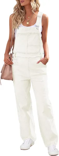 Vista 10 de luvamia Overol de mezclilla para mujer, ajuste holgado, con pechera, recto, pierna ancha, elásticos, pantalones de mezclilla a la moda A1 Puerto