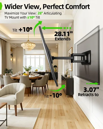 Vista 6 de USX MOUNT Soporte de pared de TV de movimiento completo resistente para televisores de 60 a 120 pulgadas, soporta 220 libras, soporte de pared