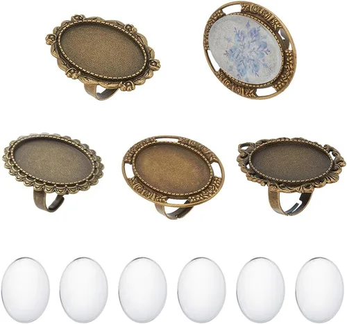 Vista 11 de SUNNYCLUE Juego de 24 piezas de anillos ajustables mixtos, cabujones, kit de fabricación de joyas, ajuste de anillo de dedo, cabujones de cristal