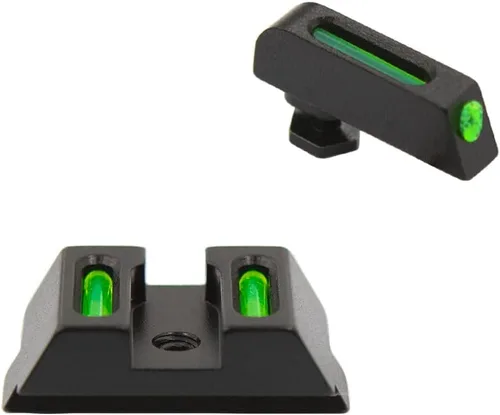 Vista 2 de Miras de fibra óptica sin tritio para Glock 17, 17L, 19, 22, 23, 24, 26, 27, 33, 34, 35, 38 y 39, contorno fotoluminiscente verde para exteriores