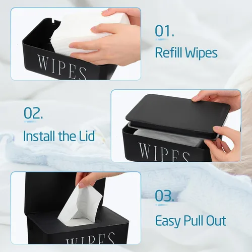 Vista 3 de Paquete de 4 dispensadores de toallitas para bebé, soporte recargable con tapa, contenedor de toallitas higiénicas para baño, caja de almacenamiento