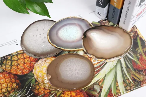 Vista 5 de Posavasos de ágata natural en rebanadas con protector de goma, juego de 4 unidades, Natural
