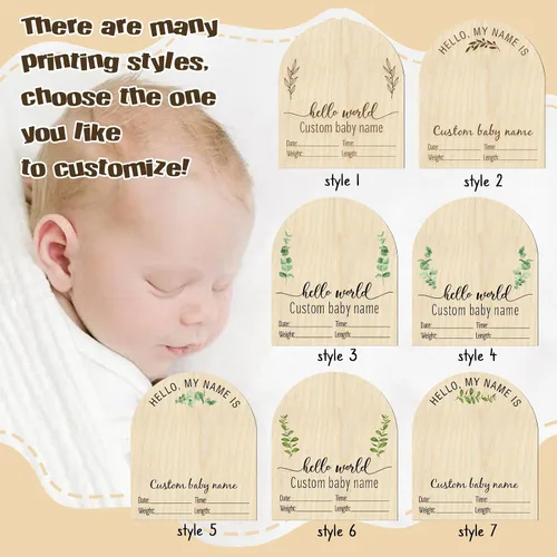 Vista 6 de Letrero de anuncio de nacimiento para recién nacido, anuncio de bebé personalizado, letrero de madera grabado con nombre de bebé, accesorios