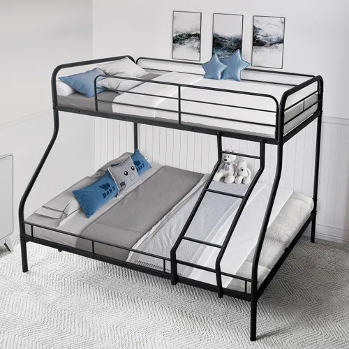 Vista 4 de Naomi Home Litera de metal individual sobre tamaño matrimonial con barandillas de seguridad, capacidad de 800 libras, escalera en ángulo, Negro