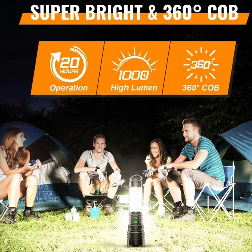 Vista 2 de Hoxida Linternas de Camping Recargables de Altos Lúmenes - 2000 Metros de Haz Largo, Súper Brillante, Linterna LED, Impermeable, Luces de Tienda