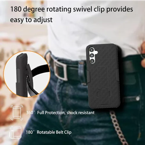 Vista 3 de Ailiber Funda para Samsung Galaxy A14 5G, Galaxy A14 5G con protector de pantalla, clip giratorio para cinturón, soporte de soporte, carcasa delgada
