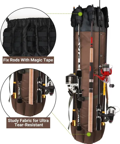 Vista 3 de FOUUAAOOU Bolsa para caña de pescar, bolsa para caña de pescar con tela Oxford plegable duradera, equipo de pesca portátil para hombres, regalos