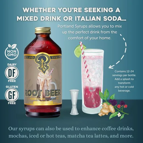 Vista 3 de Portland Syrups - Jarabe de cerveza de raíz auténtica, concentrado de bebidas prémium para cócteles auténticos, refrescos, helados, bebidas de café