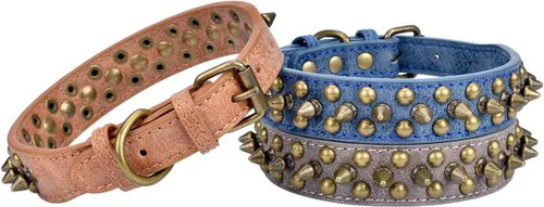 Vista 27 de Collar ajustable de piel sintética con remaches de clavos para gatos, cachorros y perros.