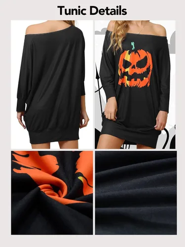 Vista 3 de XISOXU Camisas de Halloween para mujer disfraz sexy con hombros descubiertos manga 34 para fiesta calabaza sudaderas
