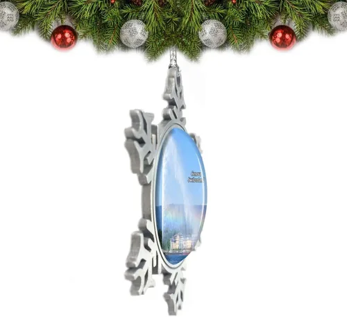 Vista 2 de Suiza Jet Fuente Lago Ginebra Adorno de Navidad Decoración Árbol Cristal Metal Recuerdo Regalo