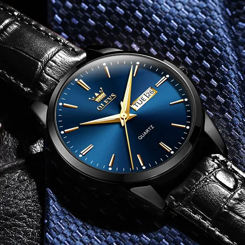 Vista 7 de OLEVS Amazon Watches, reloj de cuero marrón para hombre, reloj de fecha para hombre, reloj luminoso para hombre, reloj de vestir para hombre, reloj