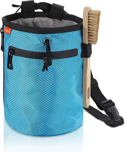Vista 9 de MoKo Rock Climbing Chalk Bag, Bouldering Chalk Pot Bucket with Adjustable Belt & Carabiner Drawstring Climbing Gear for Rock Climbing Weight Lifting