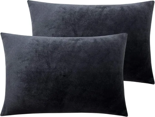 Vista 47 de NTBAY Fundas de almohada de terciopelo con cremallera, paquete de 2 fundas de almohada de viaje de franela de lujo, 13 x 18 pulgadas, color negro
