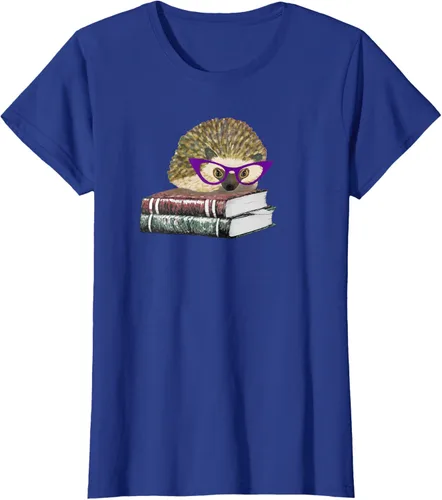 Vista 9 de Adorable erizo libro NERD playera de manga corta, Marino Negro