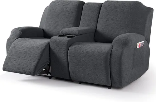 Vista 17 de VANSOFY Funda de sofá reclinable con consola central, funda elástica para sofá reclinable de 2 asientos, funda de sofá reclinable de jacquard