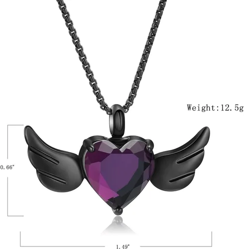 Vista 2 de Oinsi Collar de medallón de cremación con alas de cristal de corazón azul para cenizas, joyería para mujer