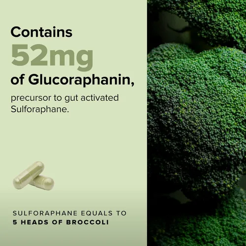 Vista 5 de Complemento Sulfora Sulforafane Suplemento con mirosinasa (30 porciones) 52mg Glucoraphanin from Broccoli Seeds, Kale & Quercetin - Antioxidant