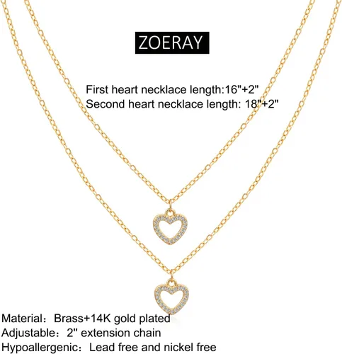 Vista 5 de Gold Layered Necklace for Women 14K Gold Plated Dainty Necklace Diamond Cross Heart Pearl Snake Pendant Necklace Herringbone Paperclip Chain Choker