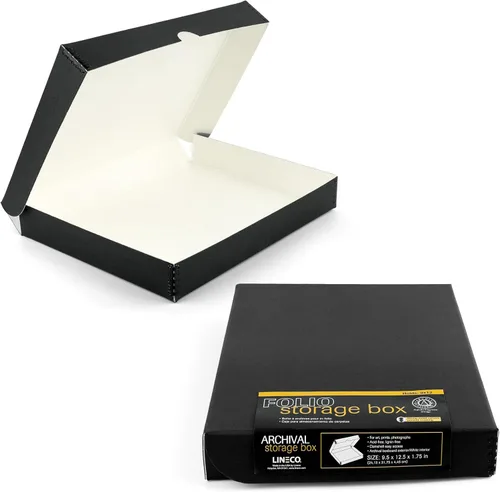 Vista 32 de Lineco Caja de almacenamiento de folio de archivo. Caja de almacenamiento con borde de metal, tapa de concha. 9.5 x 12.5 x 1.75 pulgadas.