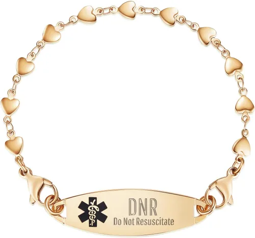 Vista 19 de LinnaLove Pulsera de alerta médica de corazón para mujer, joyería de identificación médica de moda 7-8.5 pulgadas ajustable