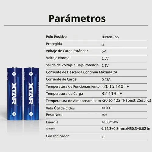 Vista 2 de Baterías AA XTAR 1.5V 4150mWh (4 piezas 1.5V AA 4150mWh)