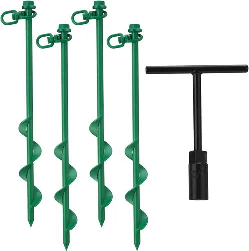 Vista 14 de Hiboom 4 anclajes de tierra con mango en T, llave hexagonal para cama elástica, kit de tornillos de anclaje de tierra, accesorios inflables