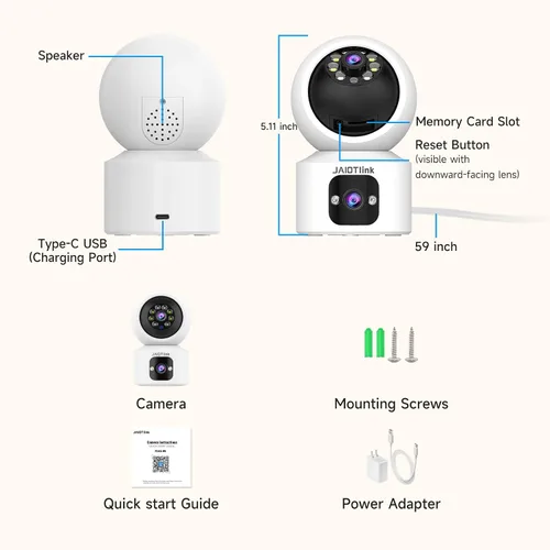 Vista 8 de JAIOTlink Cámara de seguridad para interiores, cámaras de doble lente de 2 MP para seguridad en el hogar con zoom de 10 ×, monitor de mascota de 2.4