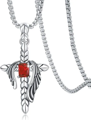 Vista 11 de YAMI Collar de alas angulares para hombre, ángel de la guarda, dragón, cuervo, pulpo, collar de anime, collar de acero inoxidable 316