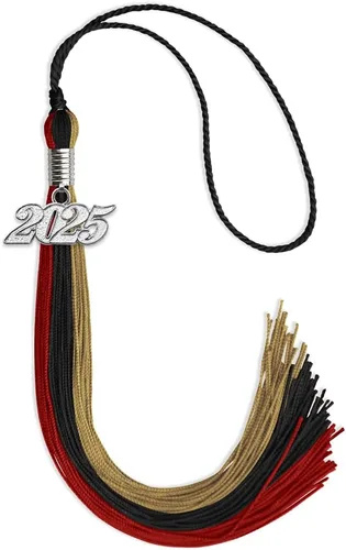 Vista 51 de Endea Graduation Borla de triple color con gota de fecha plateada (negro/dorado/granate, 2020)