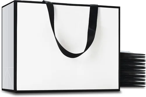 Vista 13 de Bolsas de regalo blancas con marco dorado, 20 unidades, 8 x 4.25 x 10.5 pulgadas, medianas y blancas y doradas, elegantes bolsas de regalo de lujo