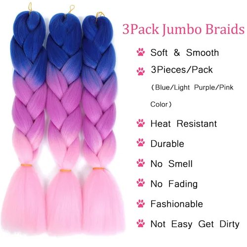 Vista 2 de 3 extensiones de cabello trenzado ombré, Alileona colorido, 24 pulgadas, cabello trenzado jumbo para niñas y mujeres, uso diario, 3.53 oz/por