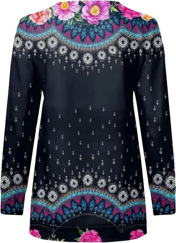 Vista 4 de Trajes navideños para mujer, camisetas de manga larga con cuello en V, estampado 2023 con cremallera de un cuarto