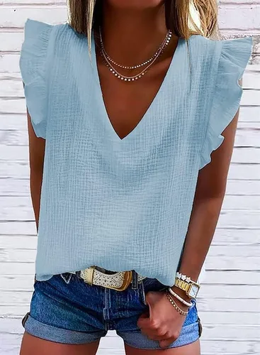 Vista 3 de Dokotoo Camisetas sin mangas con volantes y cuello en V para mujer 2023