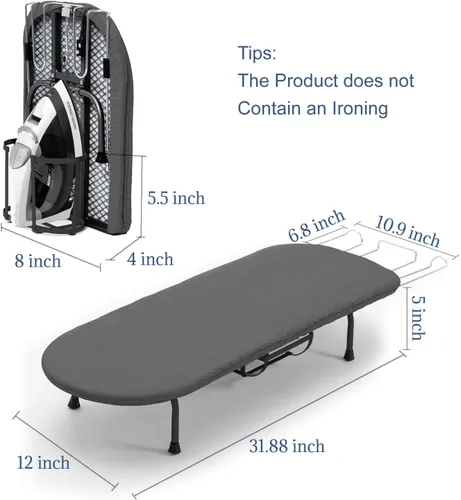 Vista 2 de Tabla de Planchar de Mesa con Soporte para Plancha, RAINHOL Tabla de Planchar Pequeña Plegable con Funda y Almohadilla, Mini Mesa de Plancha Negro