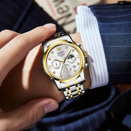 Vista 7 de OLEVS Reloj cronógrafo para hombre, esfera grande, multifuncional, fácil de leer, de acero inoxidable, analógico, de cuarzo, con fecha, de lujo