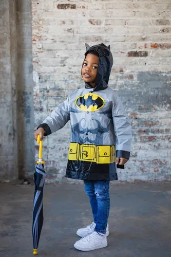 Vista 3 de DC Comics Justice League Superman Batman - Chaqueta impermeable para lluvia y paraguas de 3 piezas para niños pequeños