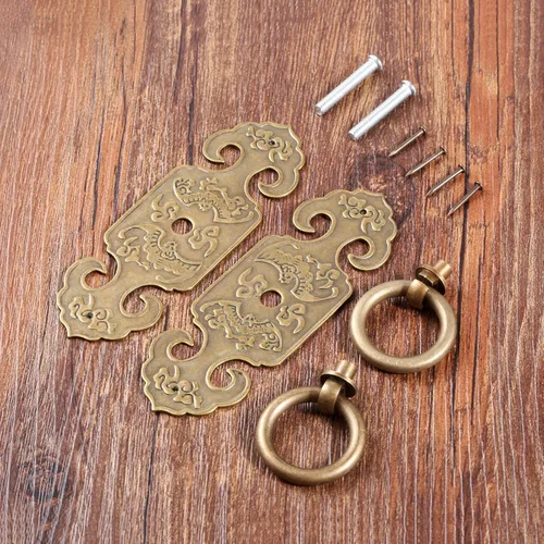 Vista 9 de dophee 2 tiradores de puerta de latón estilo chino vintage con tornillos