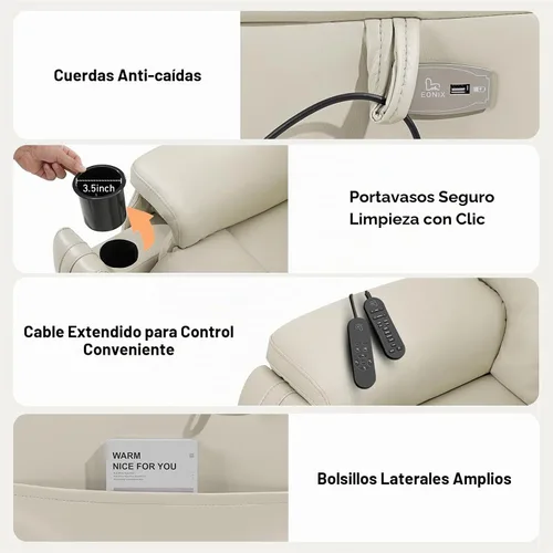 Vista 10 de Sillón reclinable con elevador eléctrico de triple motor EONIX para personas mayores con reposacabezas ajustable, silla de elevación eléctrica