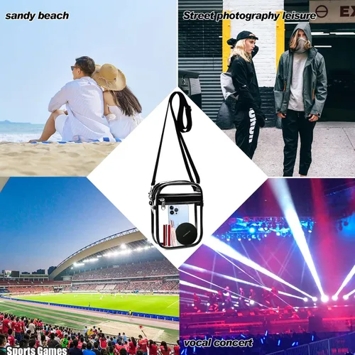 Vista 5 de Bolsa transparente aprobada para estadios, bolsa cruzada transparente con bolsillo frontal para conciertos, eventos deportivos, festivales