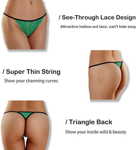 Vista 3 de Sexy Stretch Blend Micro T Back Low Rise Cheeky Exotic Tangas Variedad de patrones invisibles para mujer, Ropa interior regular y talla grande