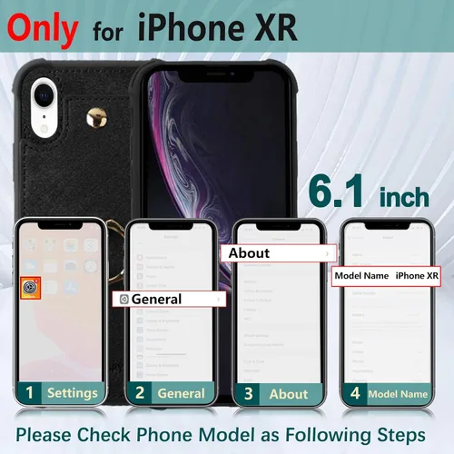 Vista 2 de Funda tipo cartera compatible con iPhone XR/10R con tarjetero de crédito, funda protectora de cuero a prueba de golpes compatible con anillo
