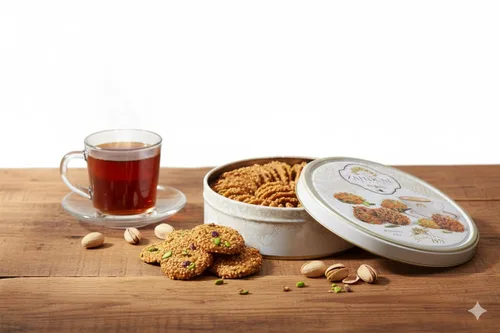 Vista 3 de Zaitoune Galletas Barazek - 8.82 oz Lujosas galletas crujientes de sésamo y pistacho hechas a mano en Turquía Hermosa lata de regalo