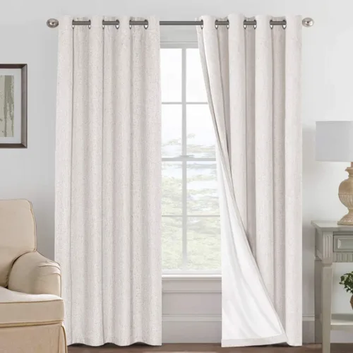 Vista 2 de H.VERSAILTEX Cortinas de lino texturizadas 100% opacas con aislamiento térmico (marfil, 2 paneles, 52 x 84 pulgadas) paquete de cortinas