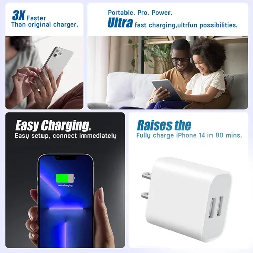 Vista 6 de Paquete de 3 cargadores de pared USB, adaptador de enchufe de doble puerto para bloque de carga de toma de pared, adaptador de corriente USB