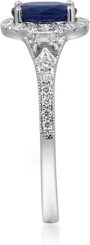 Vista 5 de Gin & Grace Anillo de zafiro azul genuino de oro blanco de 14 quilates con diamantes para mujer. Joyas hechas a mano de zafiro con forma de óvalo