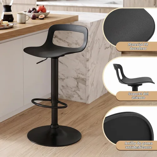 Vista 4 de NOBPEINT Taburete de bar giratorio ajustable con elevación de aire cromado contemporáneo, juego de 4, negro